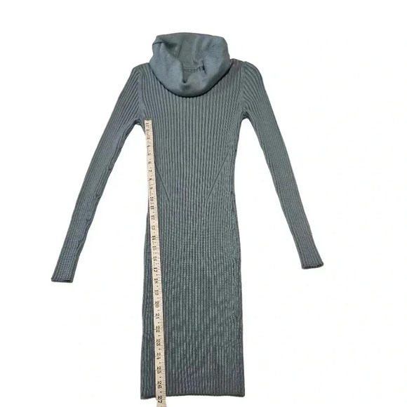Cozy Ribbed Knit Cowl Neck Dress - Slate Blue - Picture 8 of 10